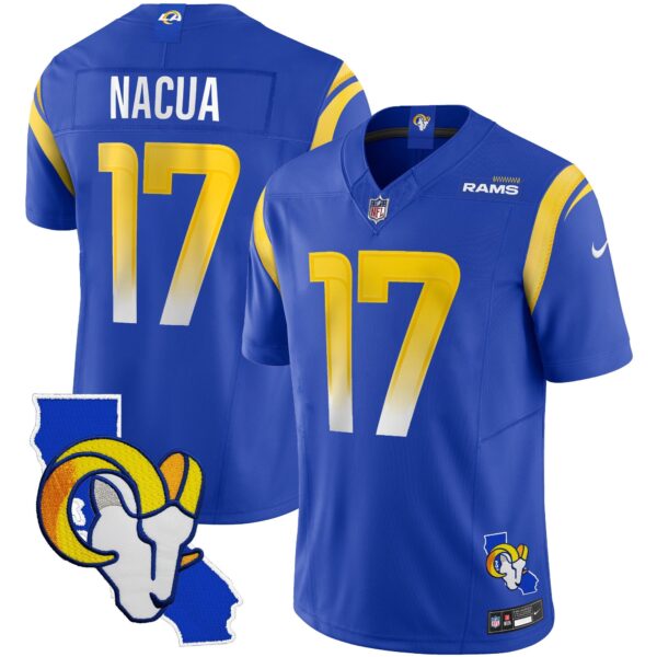 Rams California Patch Vapor Limited Jersey – All Stitched – Royal – Puka Nacua Jersey