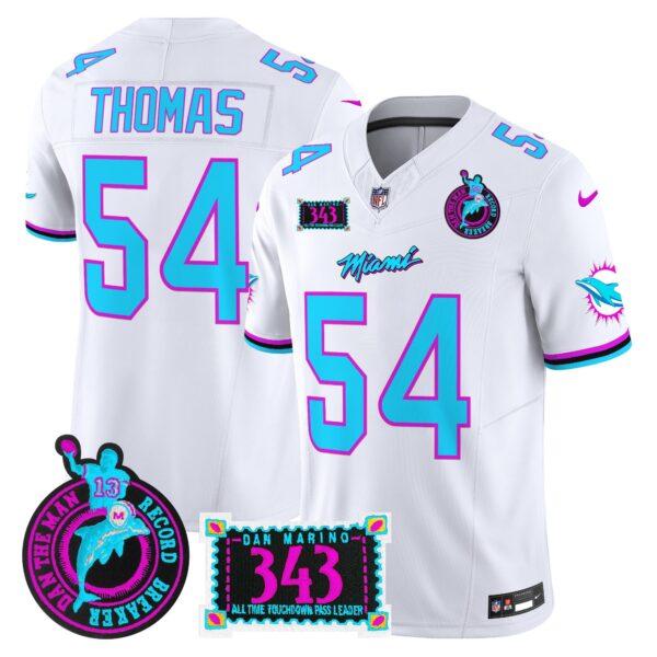 Dolphins Dan the Man Record Breaker Patch Vapor Limited Jersey – All Stitched – White – Zach Thomas Jersey