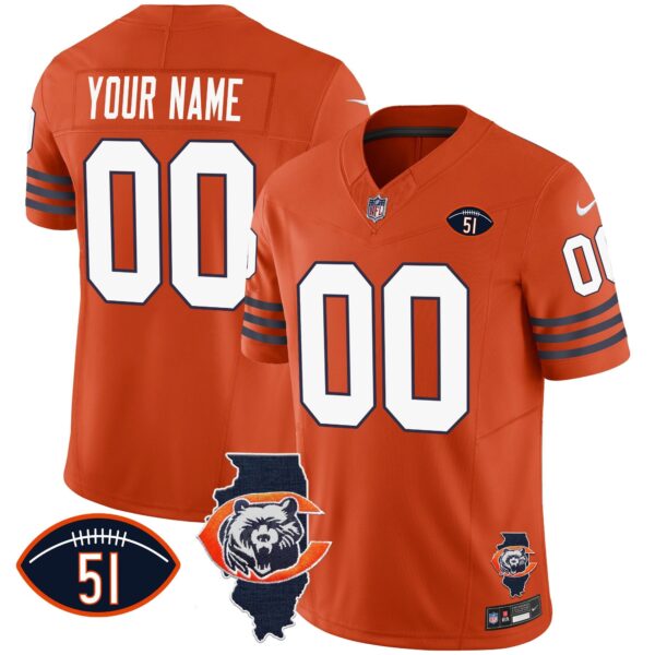 Bears Throwback Illinois Patch Vapor Custom Jersey – All Stitched – Orange Jersey