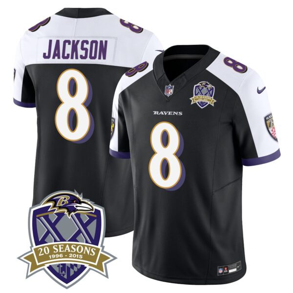 Ravens 20th Season Patch Vapor Limited Jersey – All Stitched – Black Alternate – Lamar Jackson Jersey