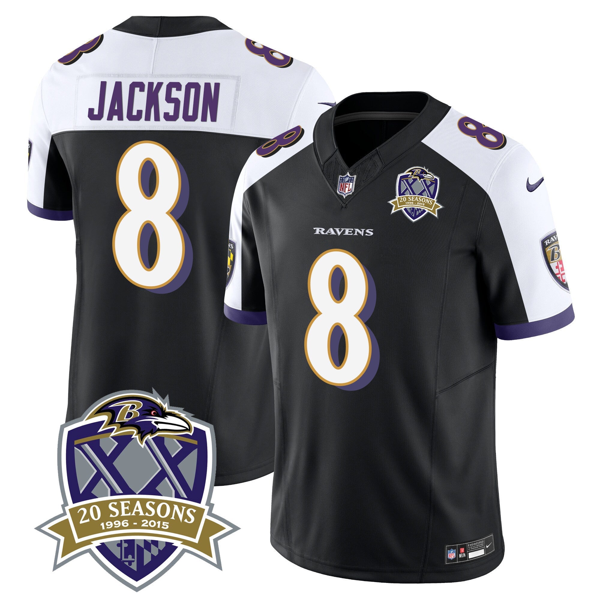 Ravens 20th Season Patch Vapor Limited Jersey – All Stitched – Black Alternate – Lamar Jackson Jersey