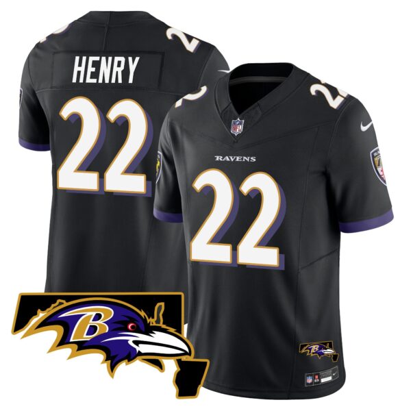 Derrick Henry Ravens Maryland Patch Vapor Limited Jersey – All Stitched – Men – Black Jersey
