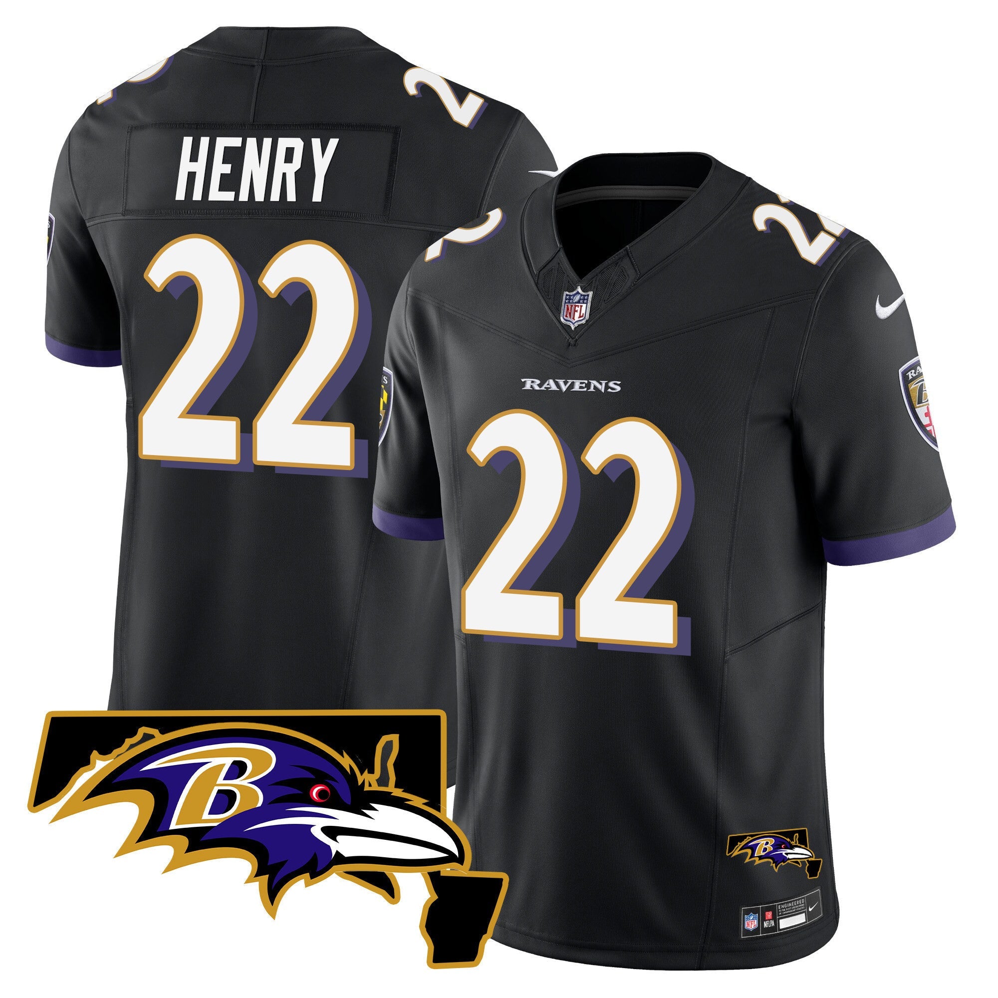 Derrick Henry Ravens Maryland Patch Vapor Limited Jersey – All Stitched – Men – Black Jersey