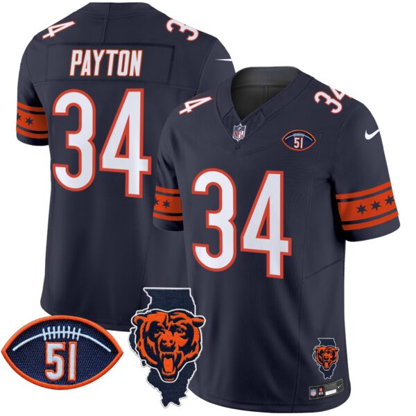Bears Illinois & Dick Butkus Patch Vapor Limited Jersey – All Stitched – Navy – Walter Payton Jersey