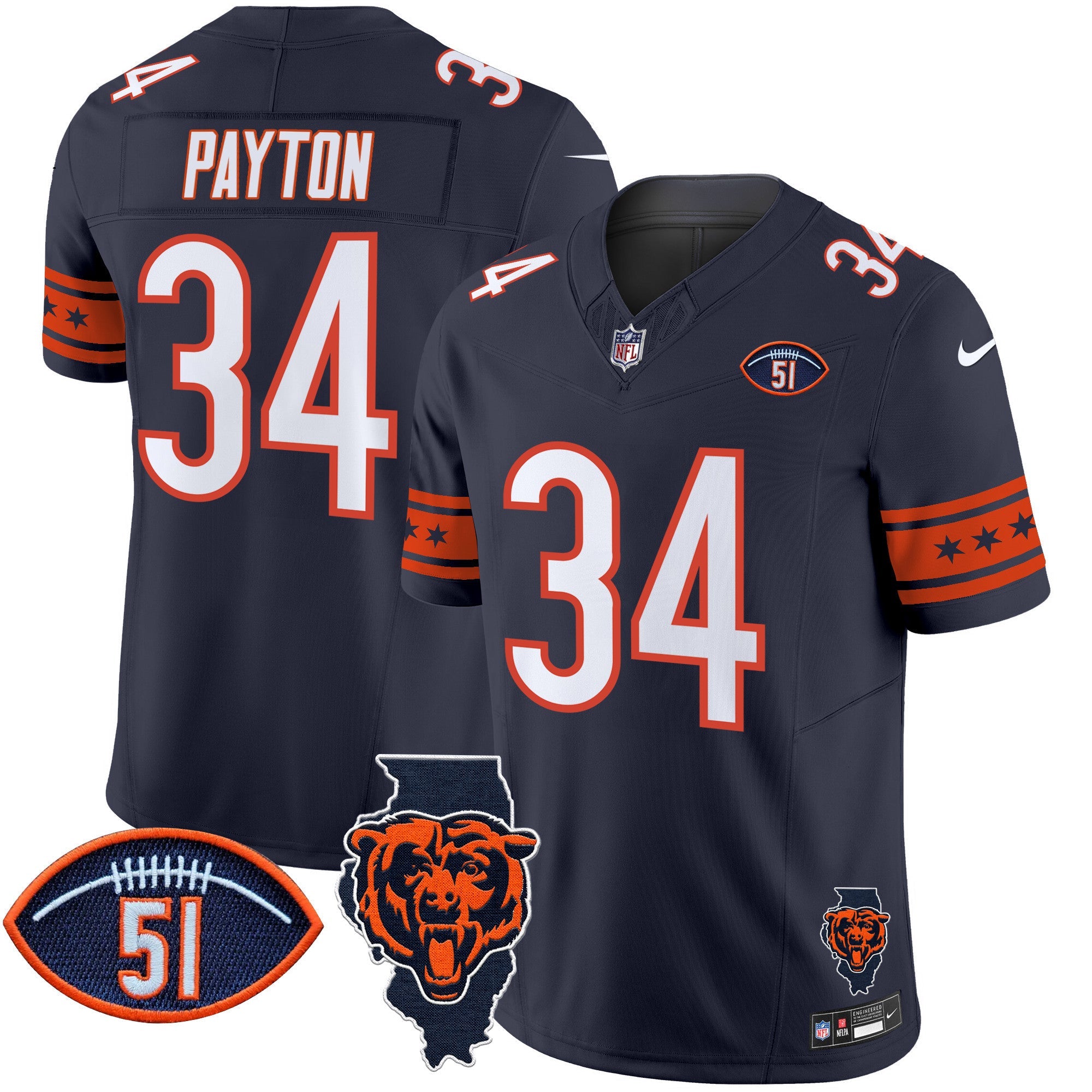 Bears Illinois & Dick Butkus Patch Vapor Limited Jersey – All Stitched – Navy – Walter Payton Jersey