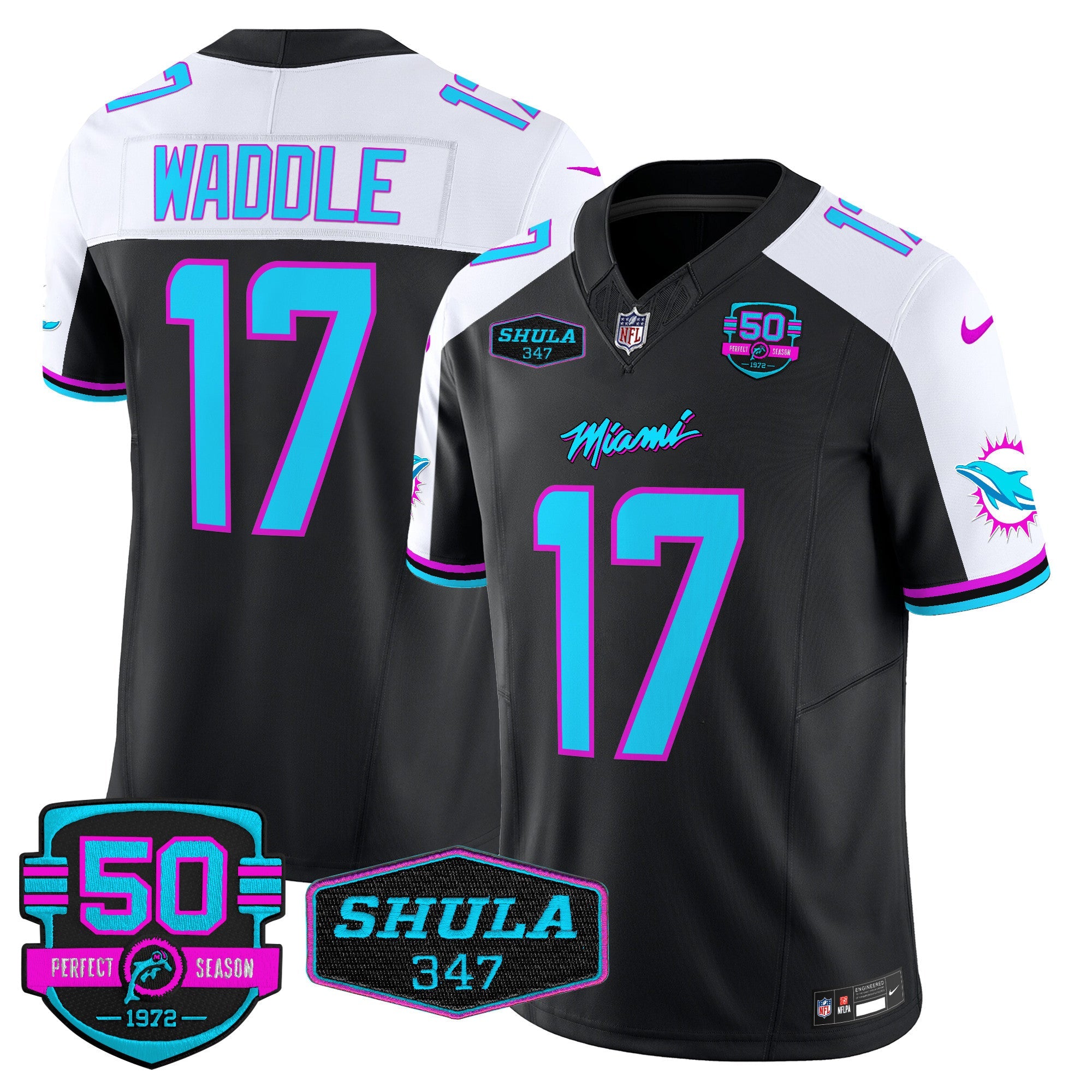 Dolphins Miami Vice Vapor Limited Jersey V4 – All Stitched – Black Alternate – Jaylen Waddle Jersey