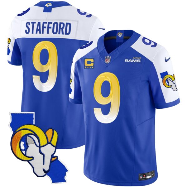 Rams California Patch Vapor Limited Jersey – All Stitched – Royal Alternate – Matthew Stafford Jersey