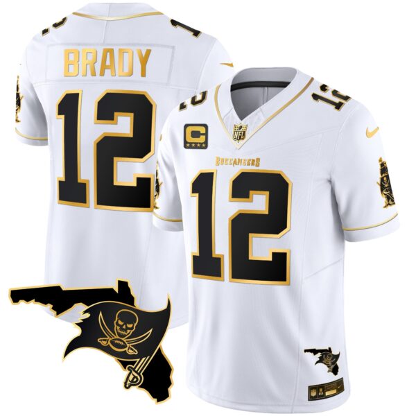 Buccaneers Florida Patch Vapor Gold Jersey – All Stitched – White Gold – Tom Brady Jersey