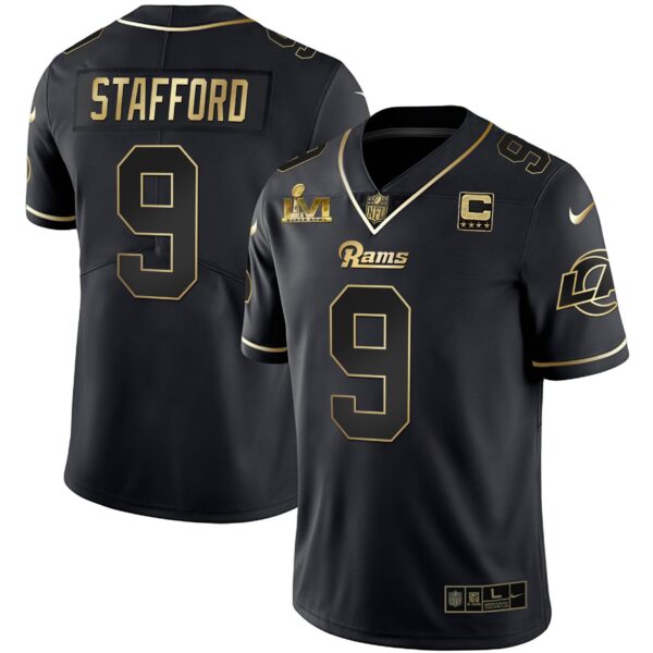 Los Angeles Rams Super Bowl LVI White Gold & Black Gold Jersey – All Stitched – Black Gold – Matthew Stafford Jersey