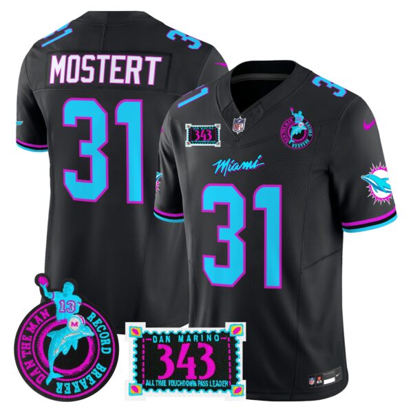 Dolphins Dan the Man Record Breaker Patch Vapor Limited Jersey – All Stitched – Black – Raheem Mostert Jersey