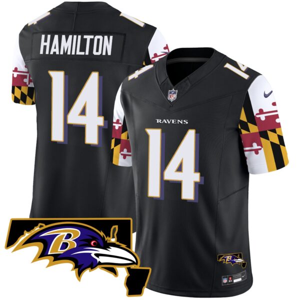 Ravens Maryland Flag Vapor Limited Jersey V2 – All Stitched – Black – Kyle Hamilton Jersey