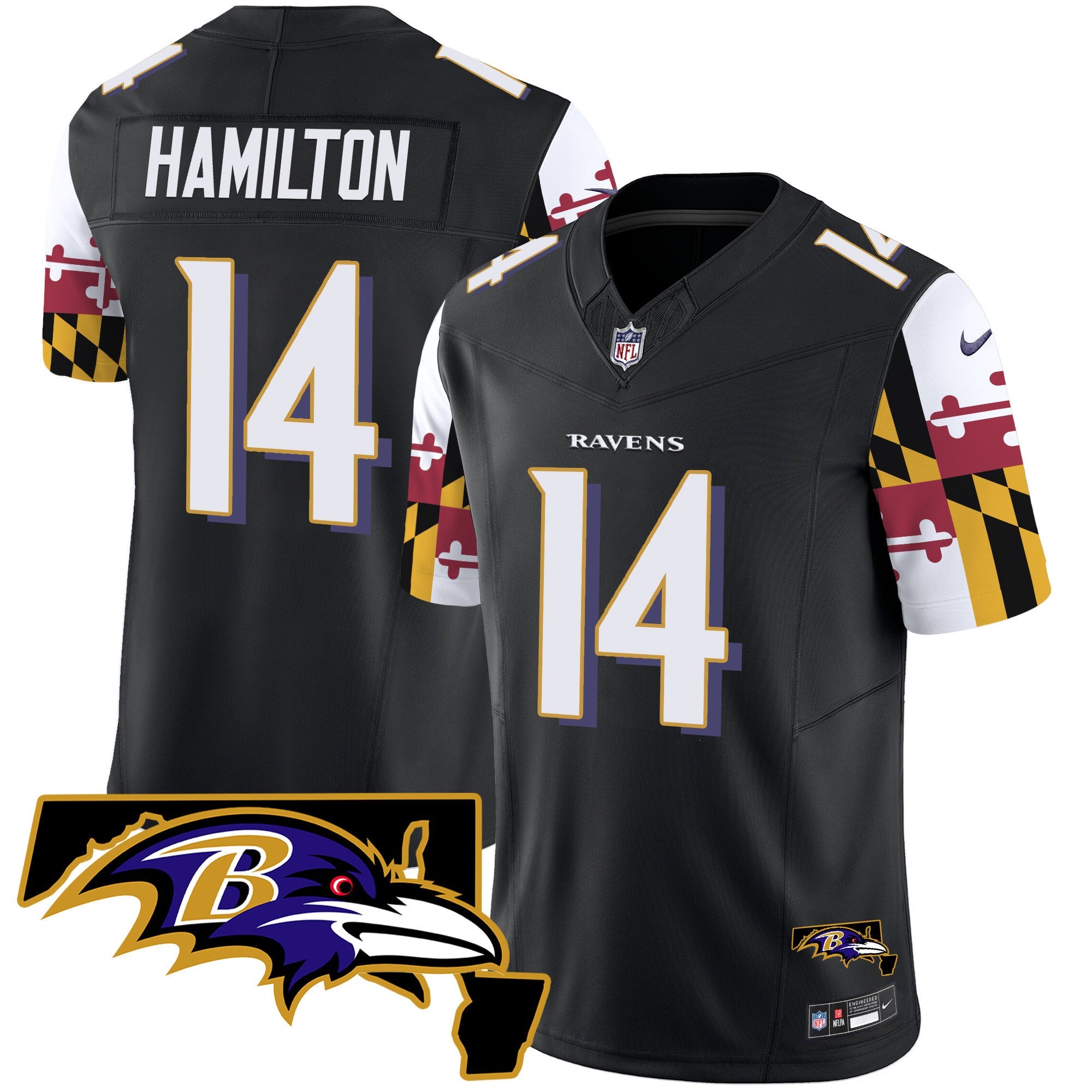 Ravens Maryland Flag Vapor Limited Jersey V2 – All Stitched – Black – Kyle Hamilton Jersey