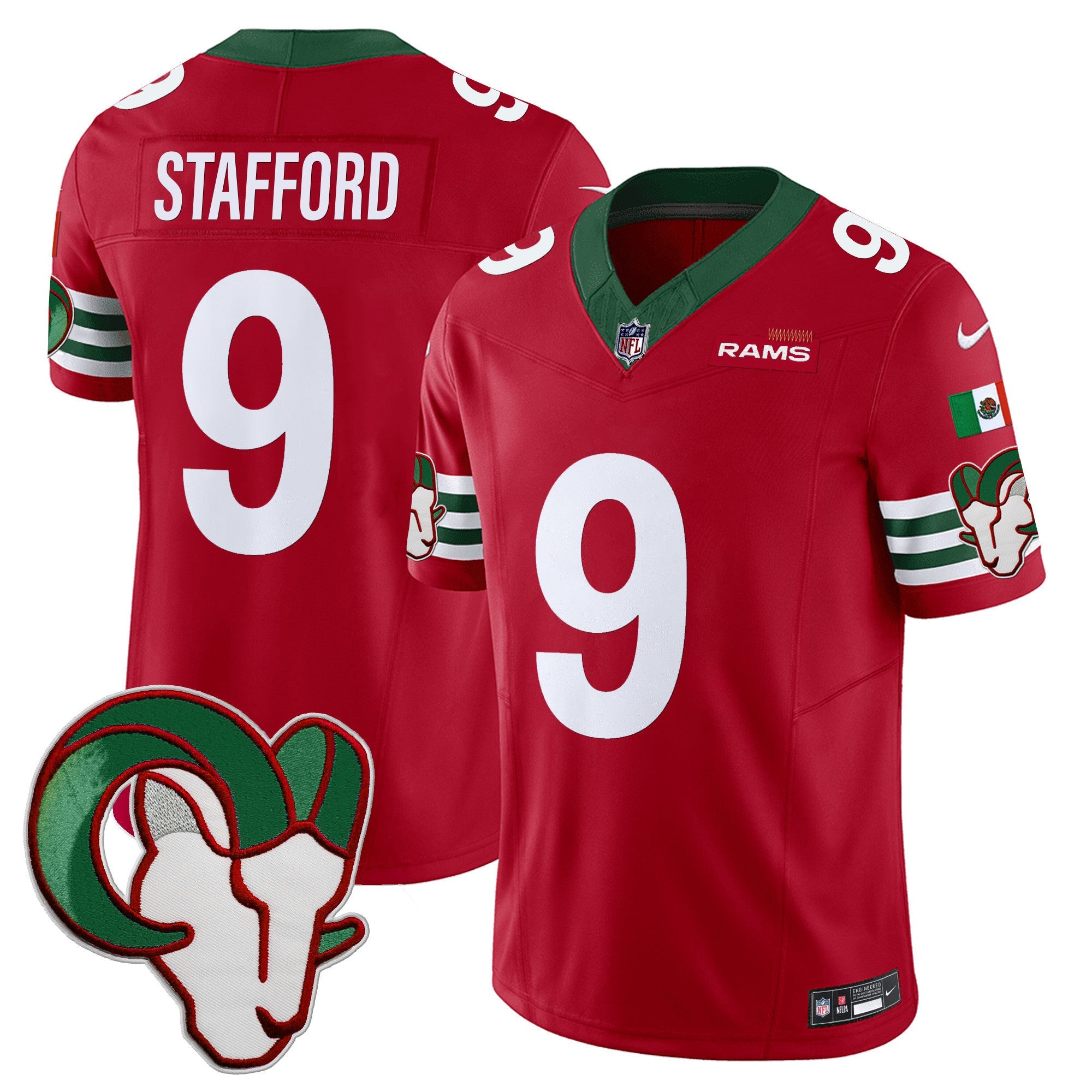 Rams Mexico Vapor Limited Jersey – All Stitched – Red – Matthew Stafford Jersey