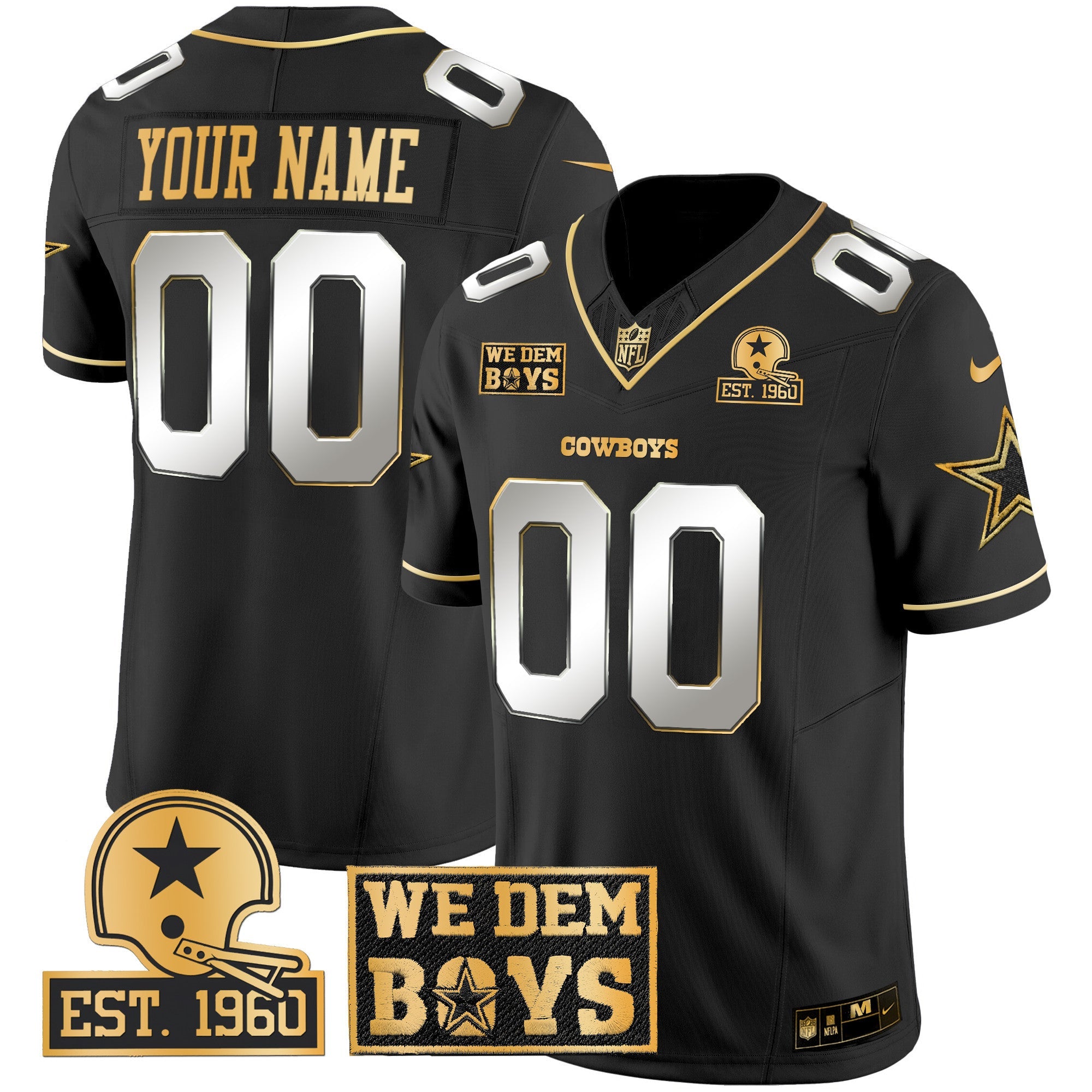 Cowboys Est. 1960 & We Dem Boyz Patch Gold Vapor Limited Custom Jersey – All Stitched – Black Limited Jersey
