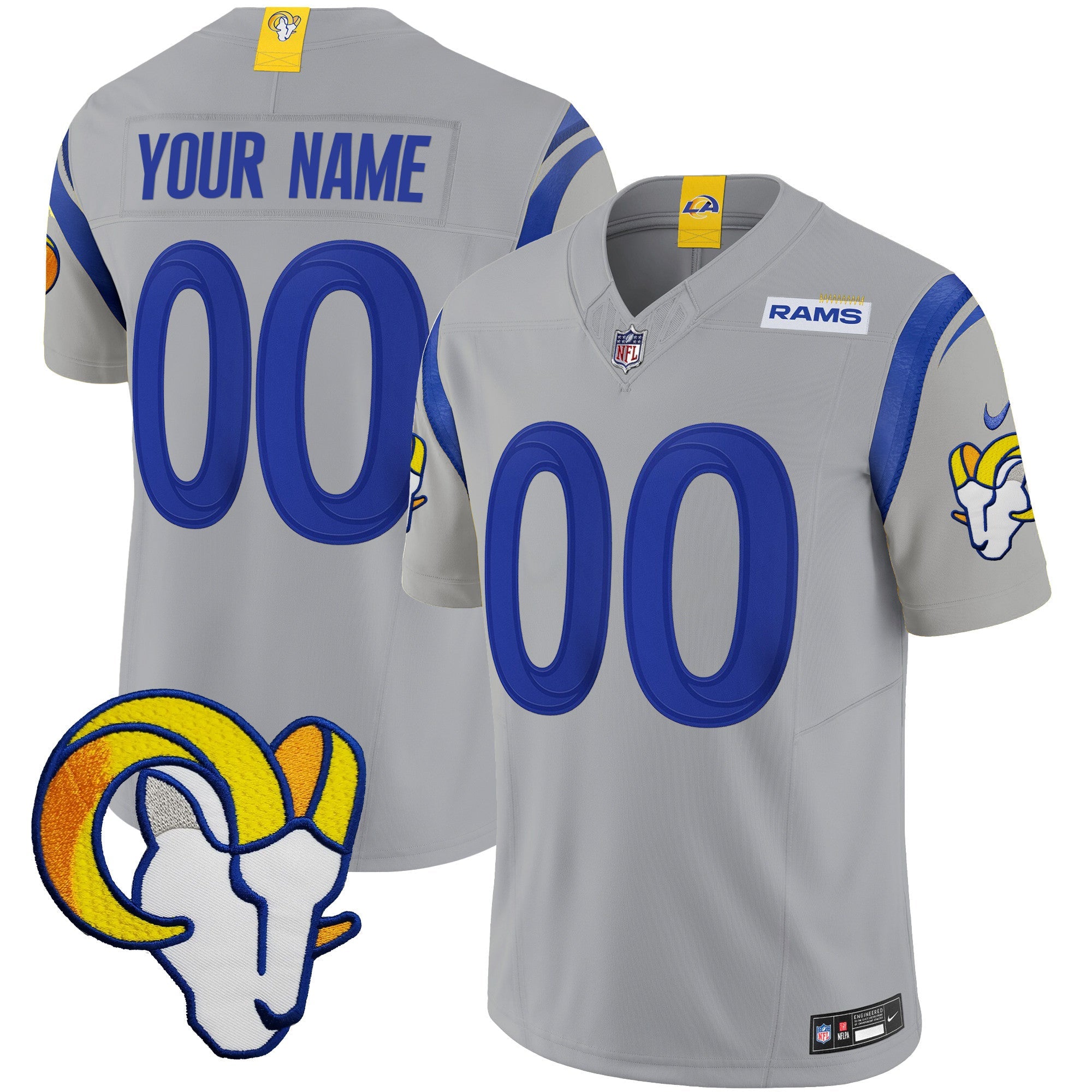 Rams Vapor Limited Custom Jersey V2 – All Stitched – Gray Jersey