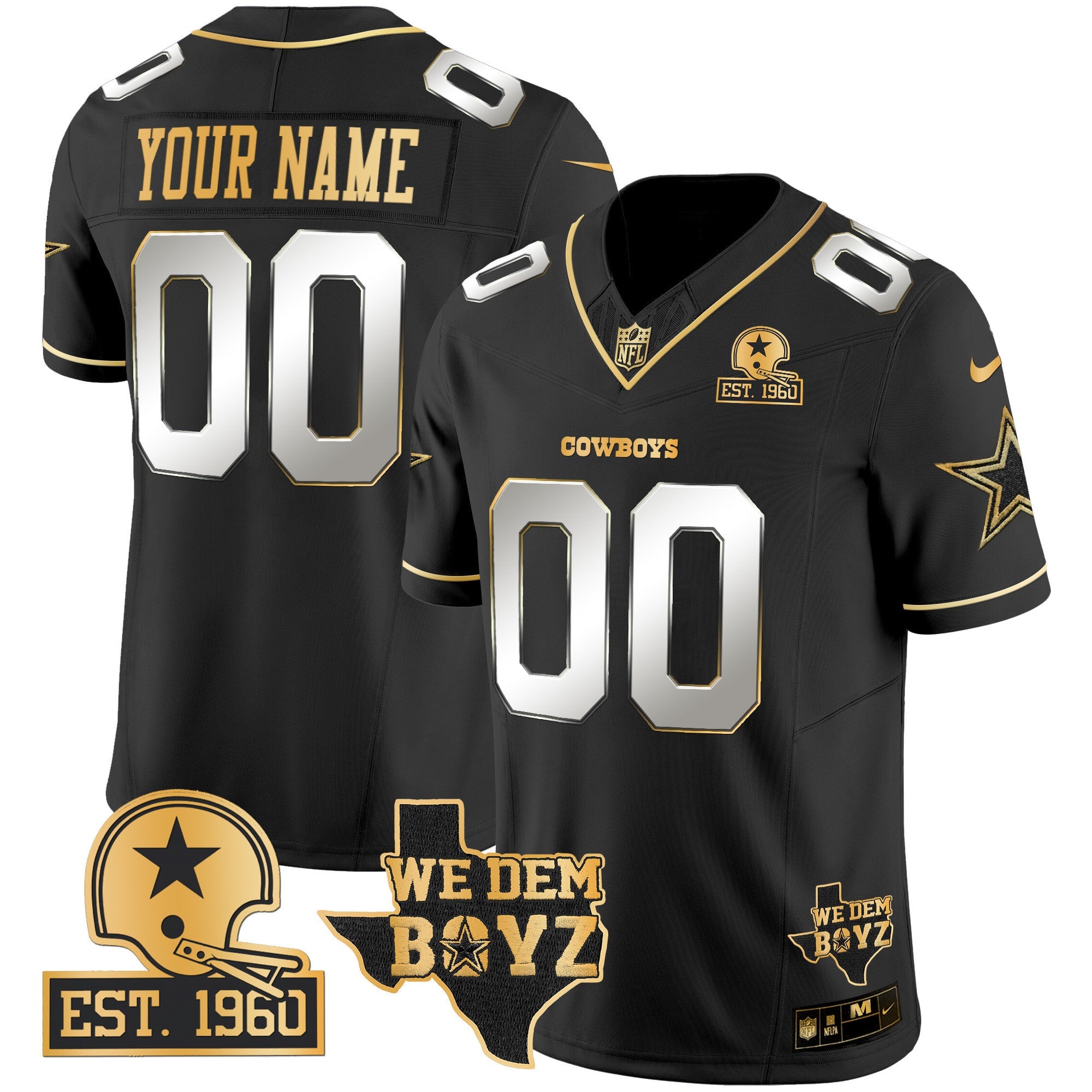 Cowboys Est. 1960 & We Dem Boyz Patch Gold Vapor Limited Custom Jersey V2 – All Stitched – Black Limited Jersey