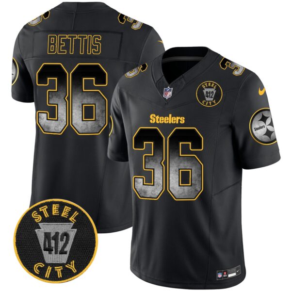 Steelers Arch Smoke 412 Patch Vapor Limited Jersey – All Stitched – Black – Jerome Bettis Jersey