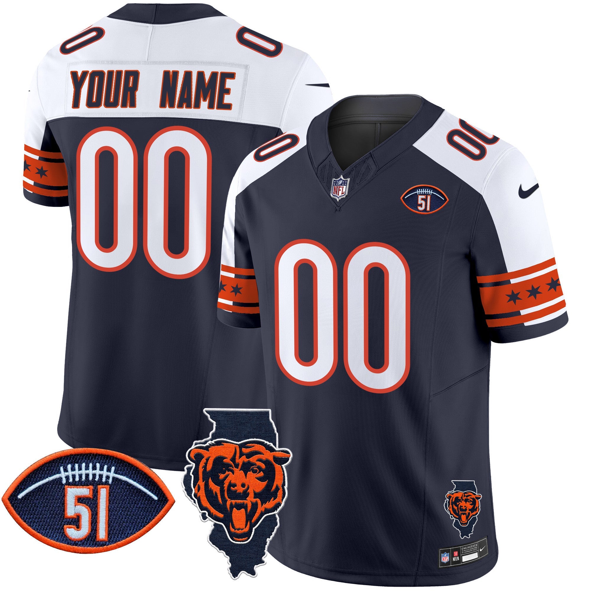 Bears Illinois & Dick Butkus Patch Vapor Limited Custom Jersey – All Stitched – Alternate Jersey