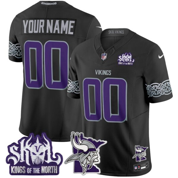 Minnesota Vikings 2024 Winter Warrior Skol Patch Vapor Limited Custom Jersey V2 – All Stitched – Black Jersey