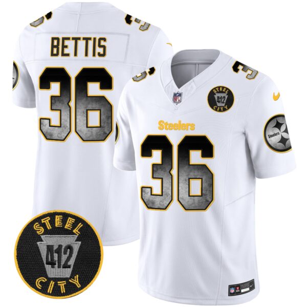 Steelers Arch Smoke 412 Patch Vapor Limited Jersey – All Stitched – White – Jerome Bettis Jersey