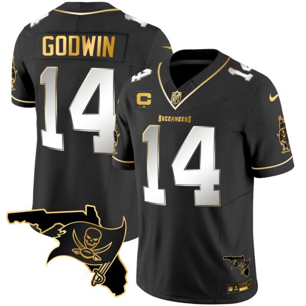 Buccaneers Florida Patch Vapor Gold Jersey – All Stitched – Black Limited – Chris Godwin Jersey