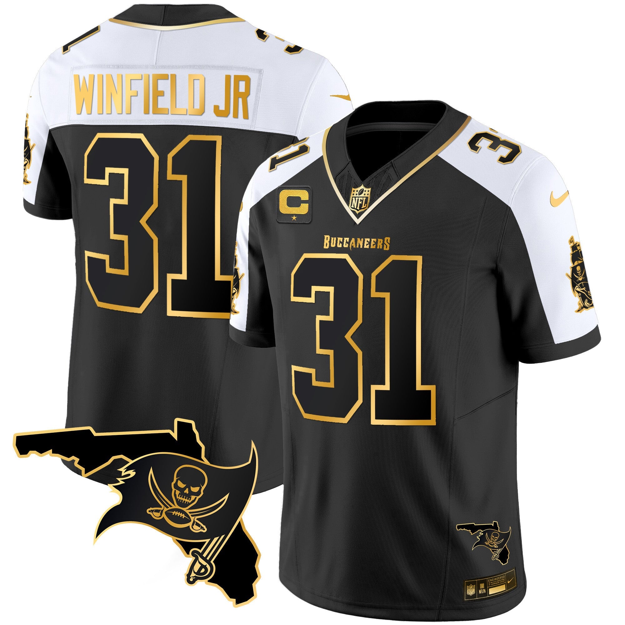 Buccaneers Florida Patch Vapor Gold Jersey – All Stitched – Alternate – Antoine Winfield Jr. Jersey