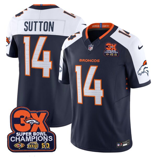 Denver Broncos 3-Time Champions Patch Vapor Limited Jersey – All Stitched – Navy Alternate – Courtland Sutton Jersey
