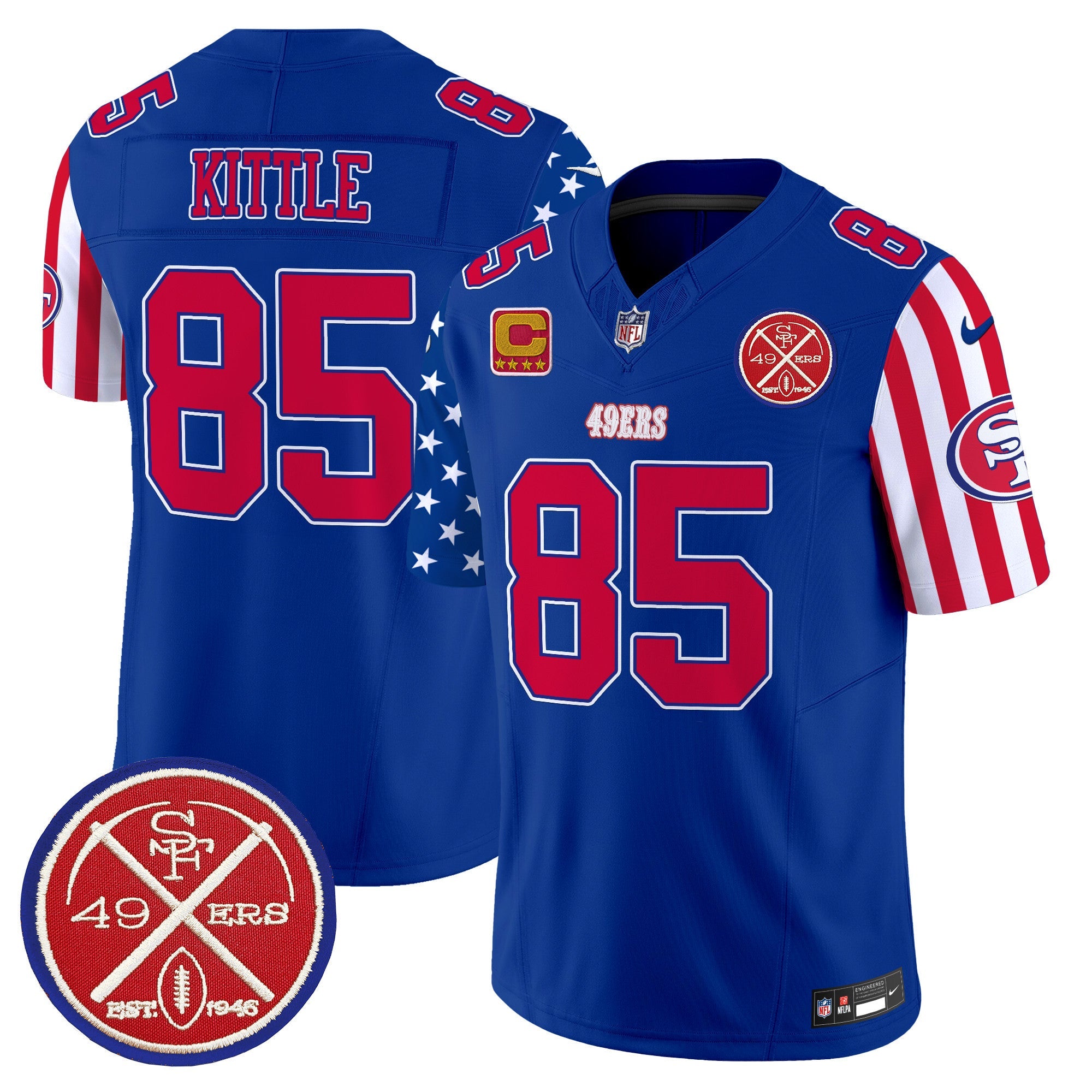 49ers American Style Vapor Limited Jersey – All Stitched – Royal – George Kittle Jersey
