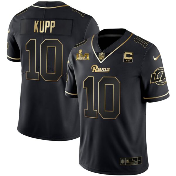 Los Angeles Rams Super Bowl LVI White Gold & Black Gold Jersey – All Stitched – Black Gold – Cooper Kupp Jersey