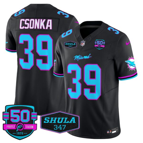 Dolphins Miami Vice Vapor Limited Jersey V4 – All Stitched – Black – Larry Csonka Jersey