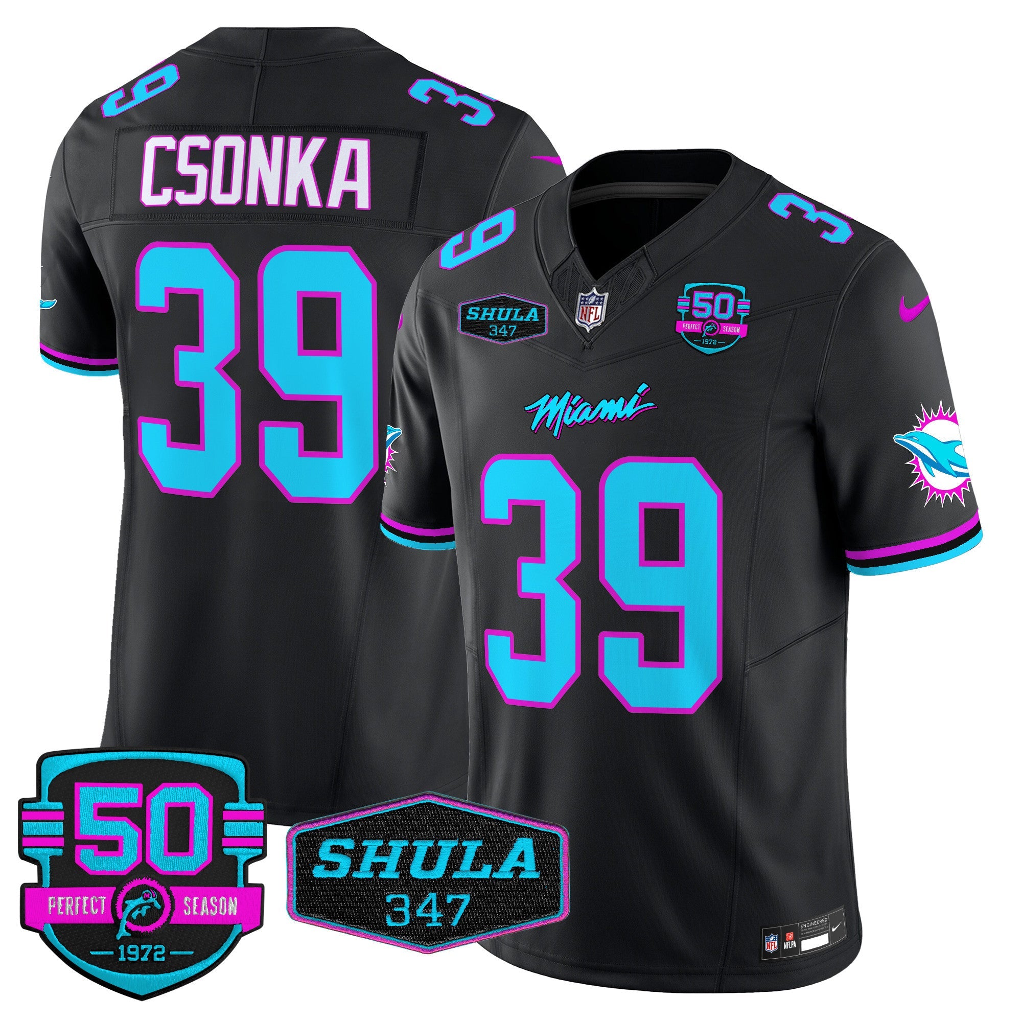 Dolphins Miami Vice Vapor Limited Jersey V4 – All Stitched – Black – Larry Csonka Jersey