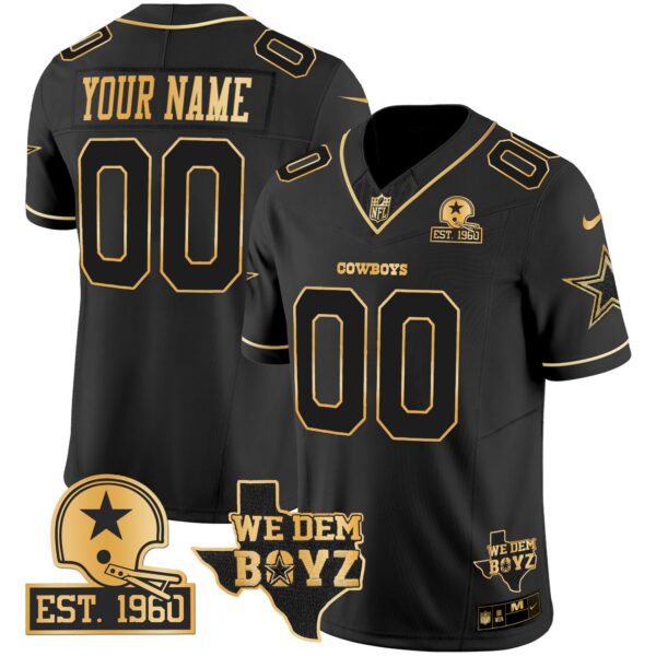 Cowboys Est. 1960 & We Dem Boyz Patch Gold Vapor Limited Custom Jersey V2 – All Stitched – Black Gold Jersey