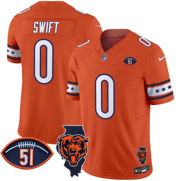 Bears Illinois & Dick Butkus Patch Vapor Limited Jersey – All Stitched – Orange – D’Andre Swift Jersey