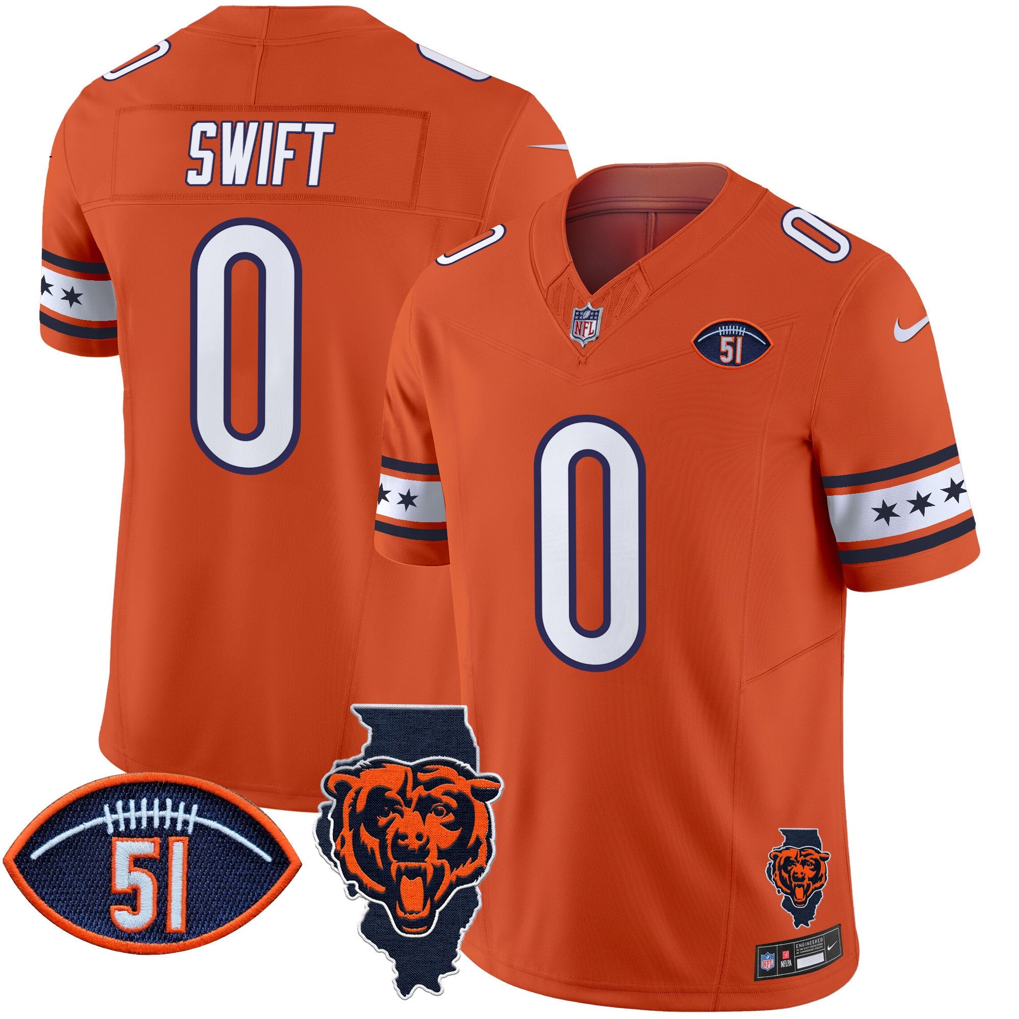 Bears Illinois & Dick Butkus Patch Vapor Limited Jersey – All Stitched – Orange – D’Andre Swift Jersey