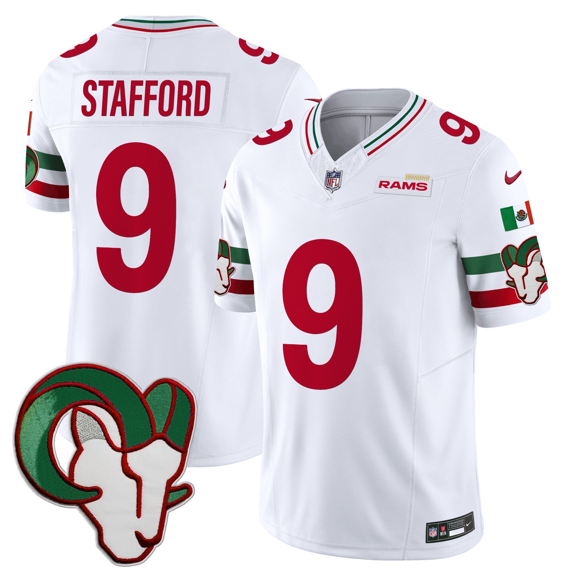 Rams Mexico Vapor Limited Jersey – All Stitched – White – Matthew Stafford Jersey