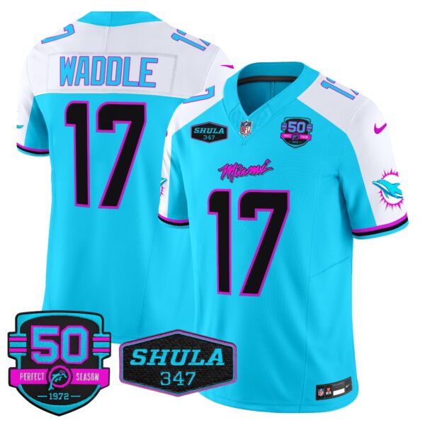 Dolphins Miami Vice Vapor Limited Jersey V4 – All Stitched – Aqua Alternate – Jaylen Waddle Jersey