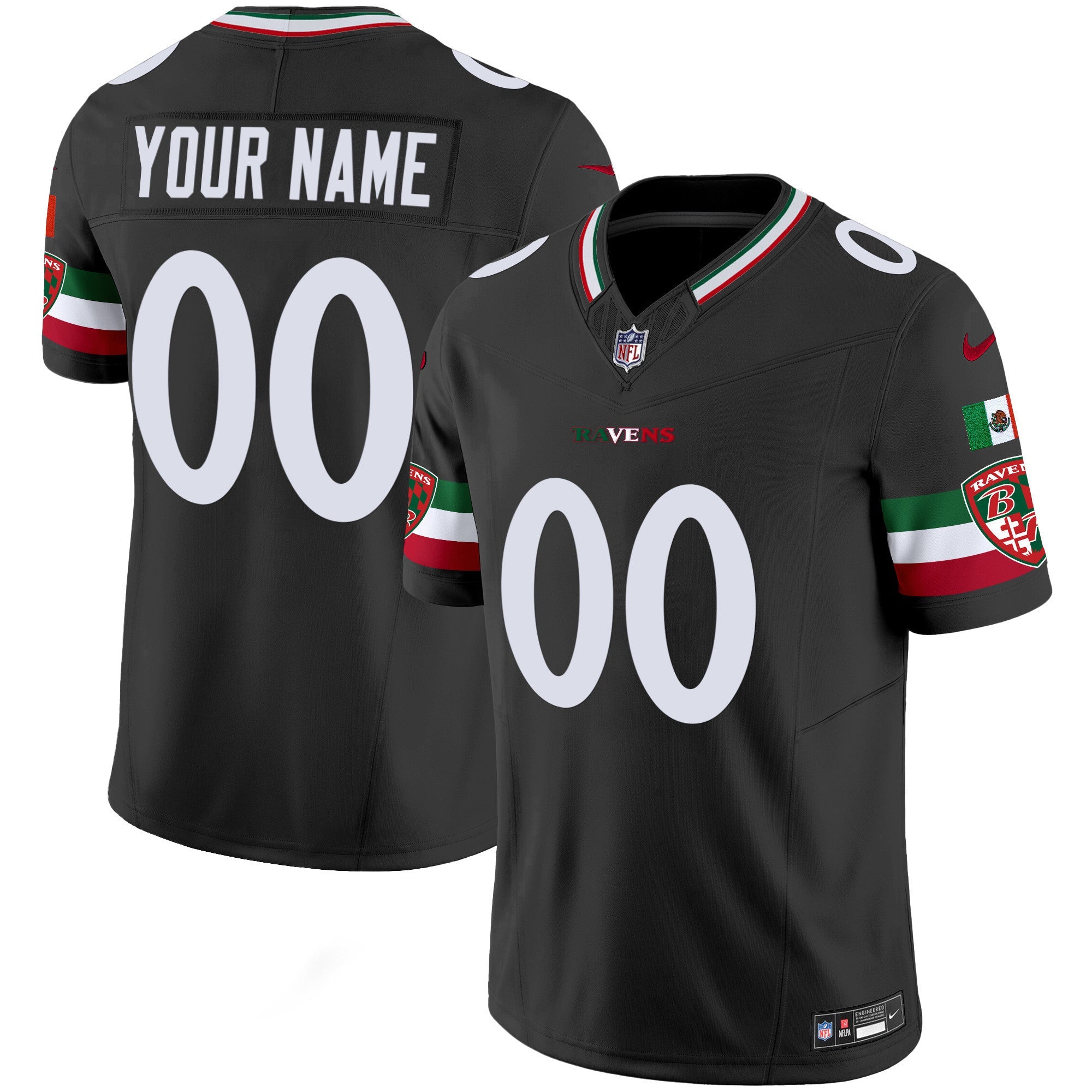 Ravens Mexico Vapor Limited Custom Jersey – All Stitched – Black Jersey