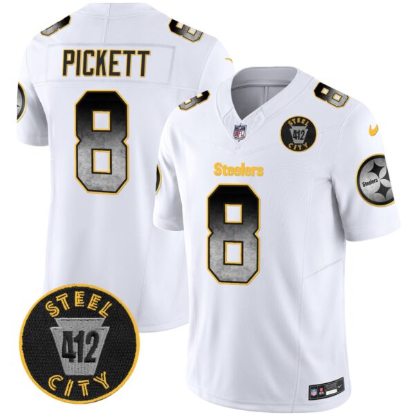Steelers Arch Smoke 412 Patch Vapor Limited Jersey – All Stitched – White – Kenny Pickett Jersey