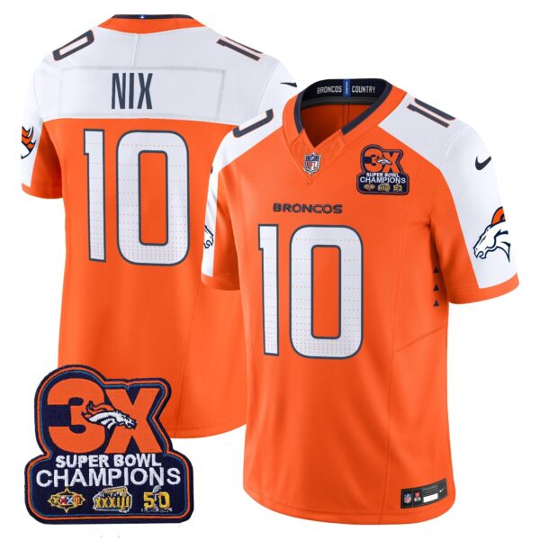 Denver Broncos 3-Time Champions Patch Vapor Limited Jersey – All Stitched – Orange Alternate – Bo Nix Jersey