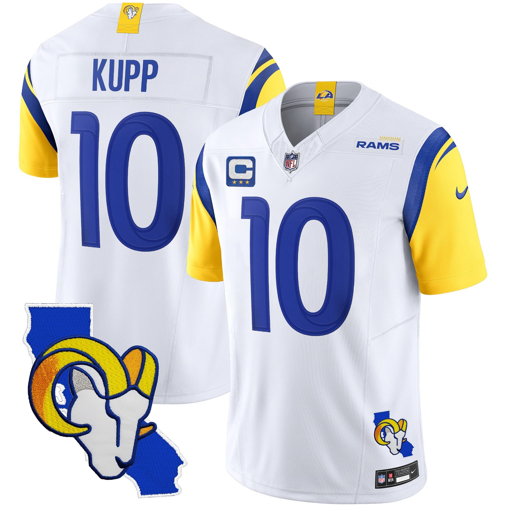 Rams California Patch Vapor Limited Jersey – All Stitched – White – Cooper Kupp Jersey