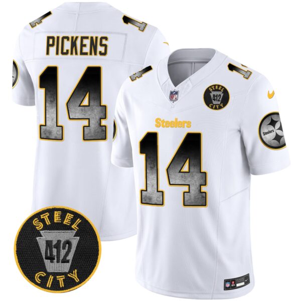 Steelers Arch Smoke 412 Patch Vapor Limited Jersey – All Stitched – White – George Pickens Jersey