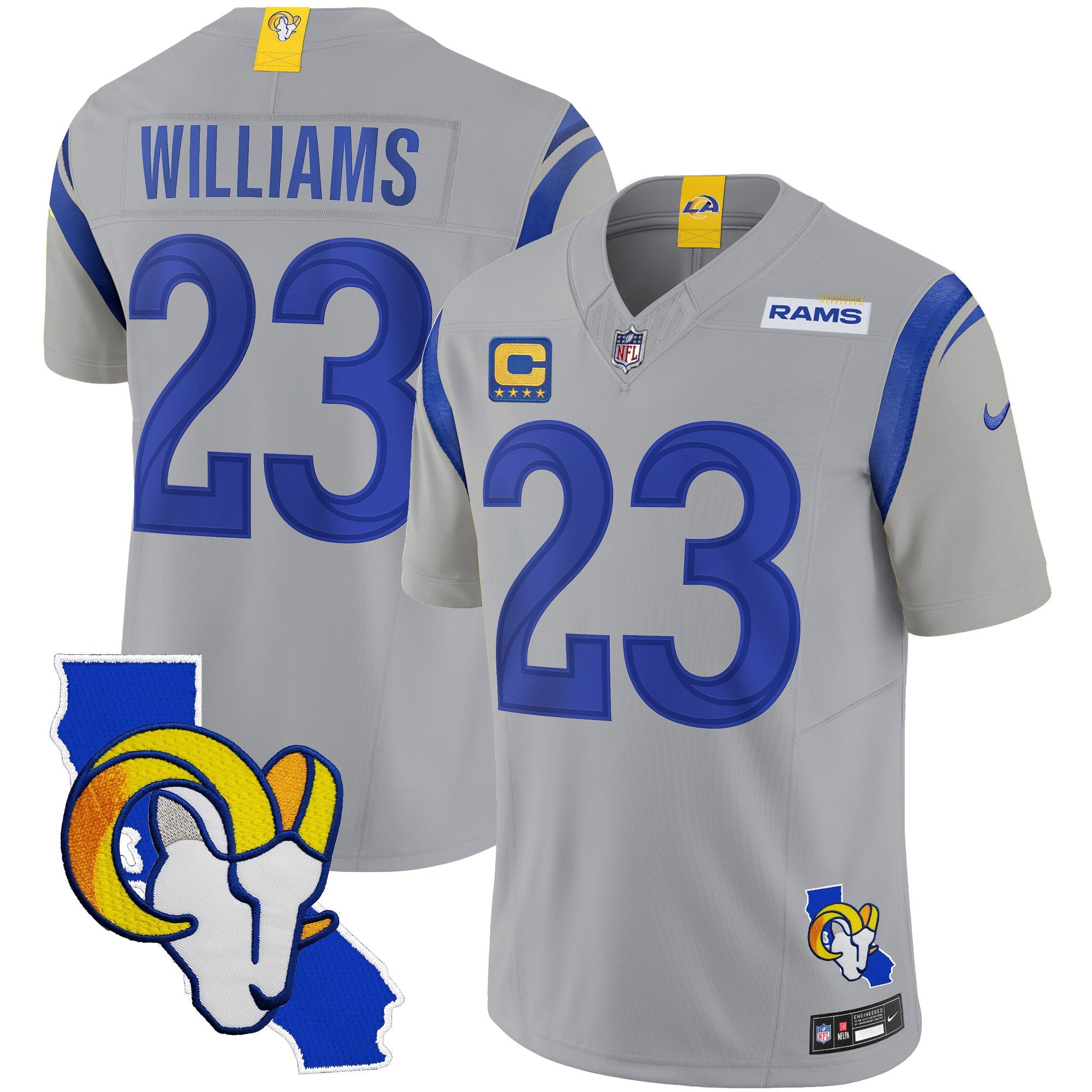 Rams California Patch Vapor Limited Jersey – All Stitched – Gray – Kyren Williams Jersey