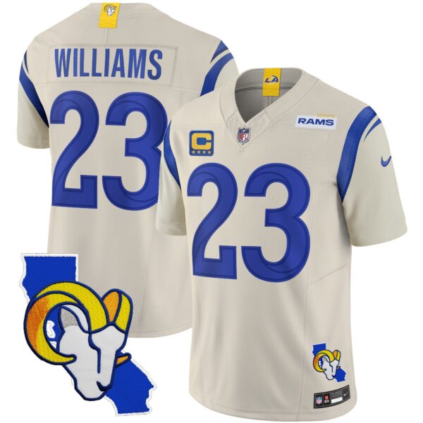Rams California Patch Vapor Limited Jersey – All Stitched – Bone – Kyren Williams Jersey