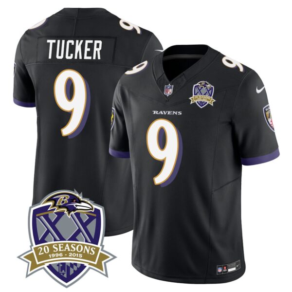 Ravens 20th Season Patch Vapor Limited Jersey – All Stitched – Black – Justin Tucker Jersey