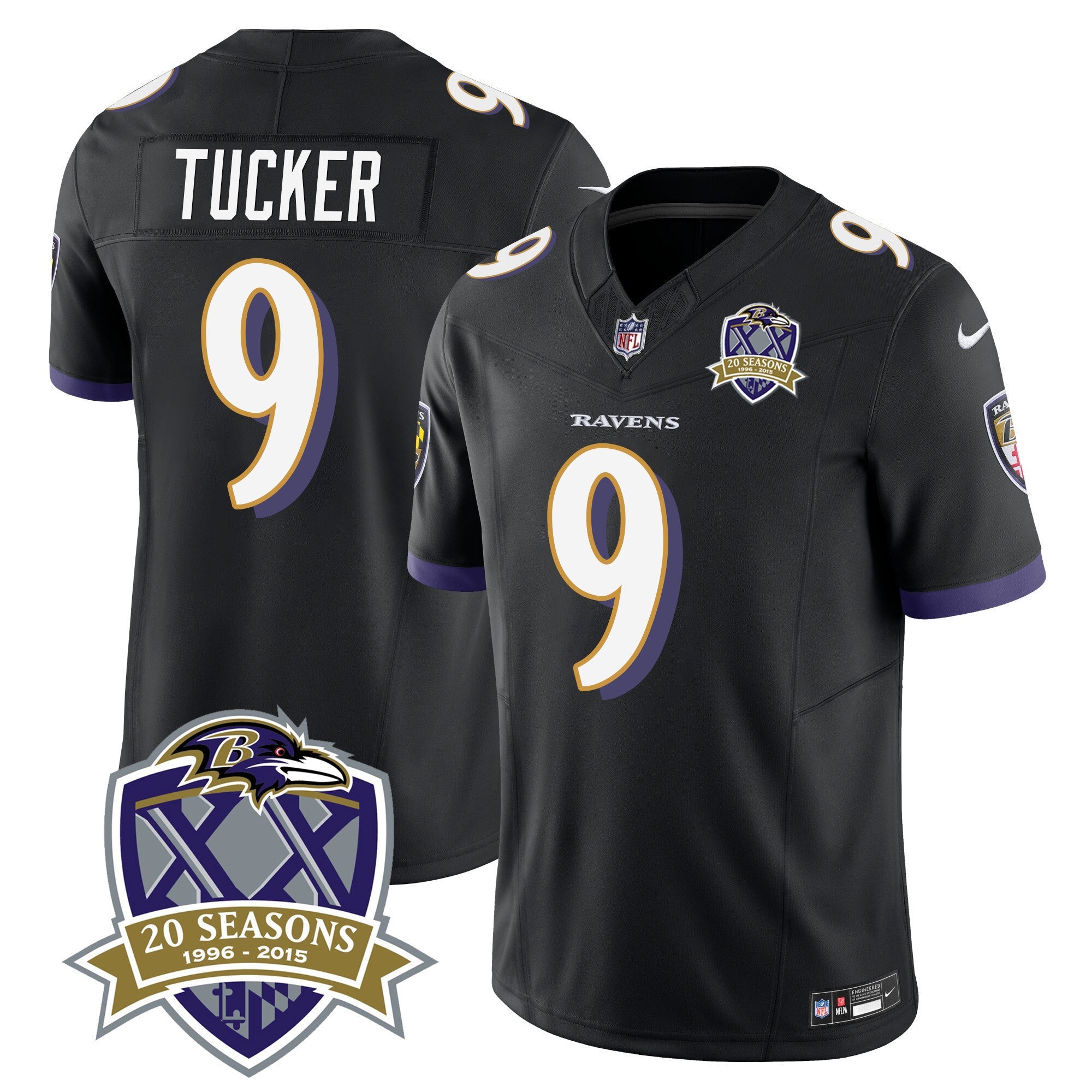 Ravens 20th Season Patch Vapor Limited Jersey – All Stitched – Black – Justin Tucker Jersey