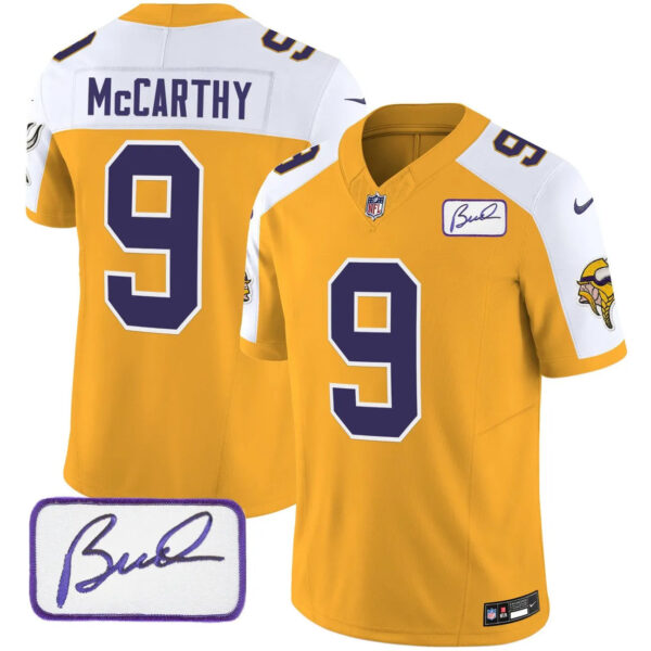 Vikings Vapor Limited Player 2024 Jersey TLA – All Stitched – Gold Alternate – J.J. McCarthy Jersey