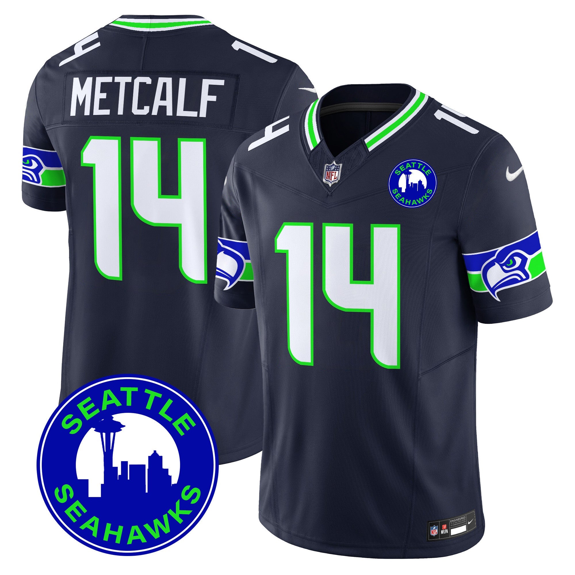 Seahawks 2024 Seattle City Patch Vapor Limited Jersey – All Stitched – Navy – DK Metcalf Jersey