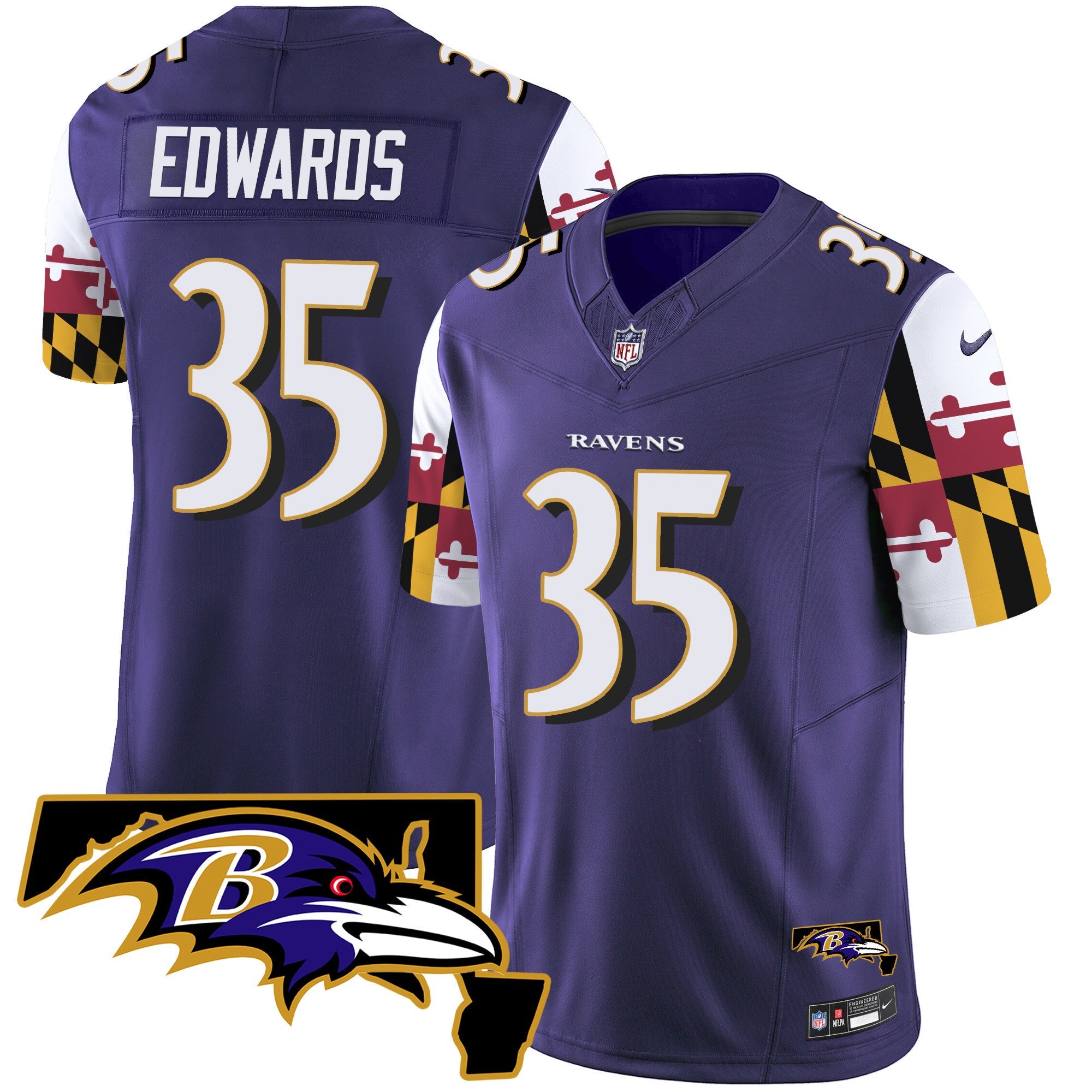 Ravens Maryland Flag Vapor Limited Jersey V2 – All Stitched – Purple – Gus Edwards Jersey