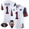 Bears Throwback Illinois Patch Vapor Jersey – All Stitched – Navy Sleeves – Justin Fields Jersey