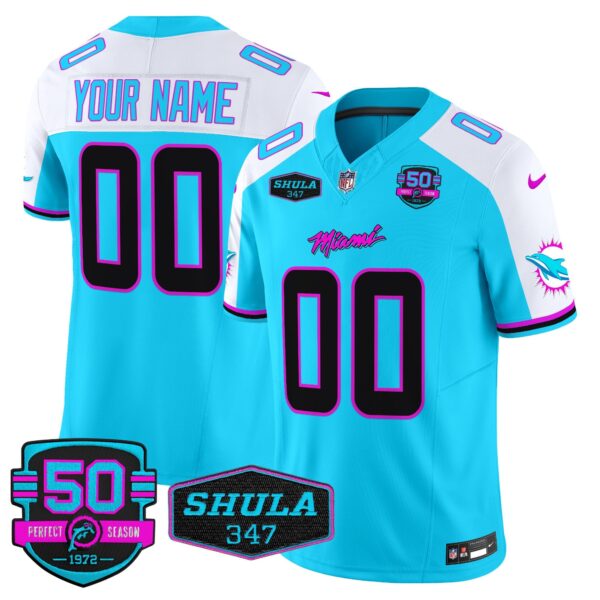 Dolphins Miami Vice Vapor Limited Custom Jersey V4 – All Stitched – Aqua Alternate Jersey